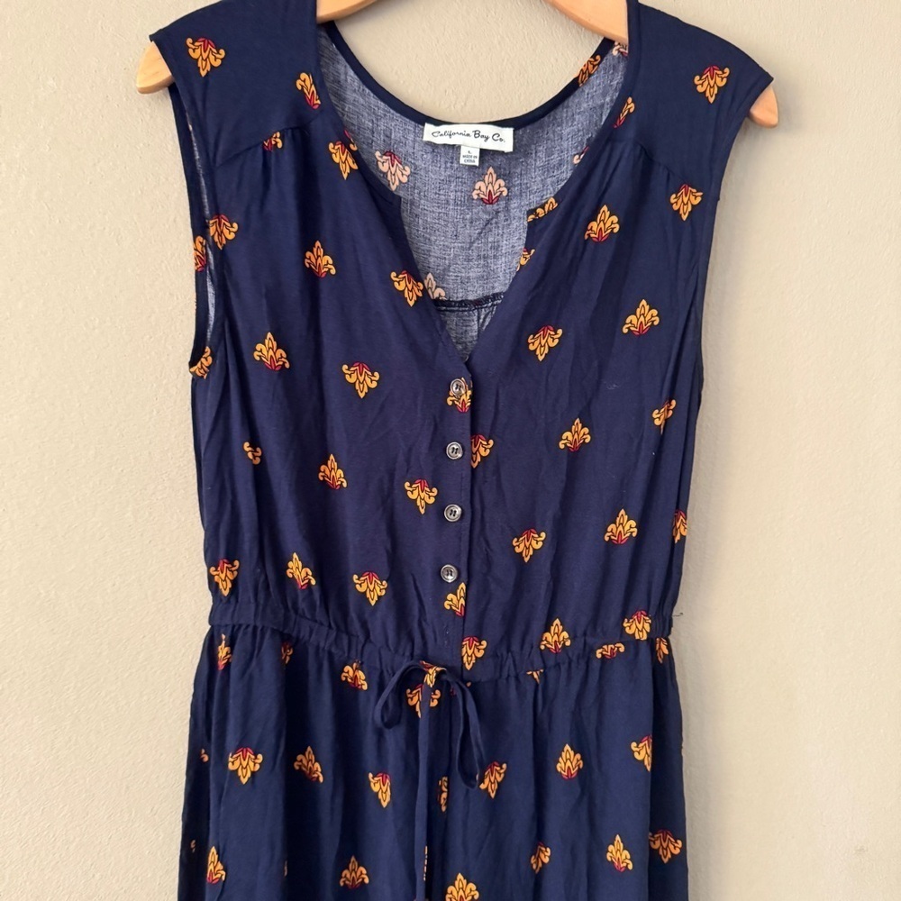 Navy Blue Sleeveless Wide Leg Jumpsuit Size L - Picture 2 of 8
